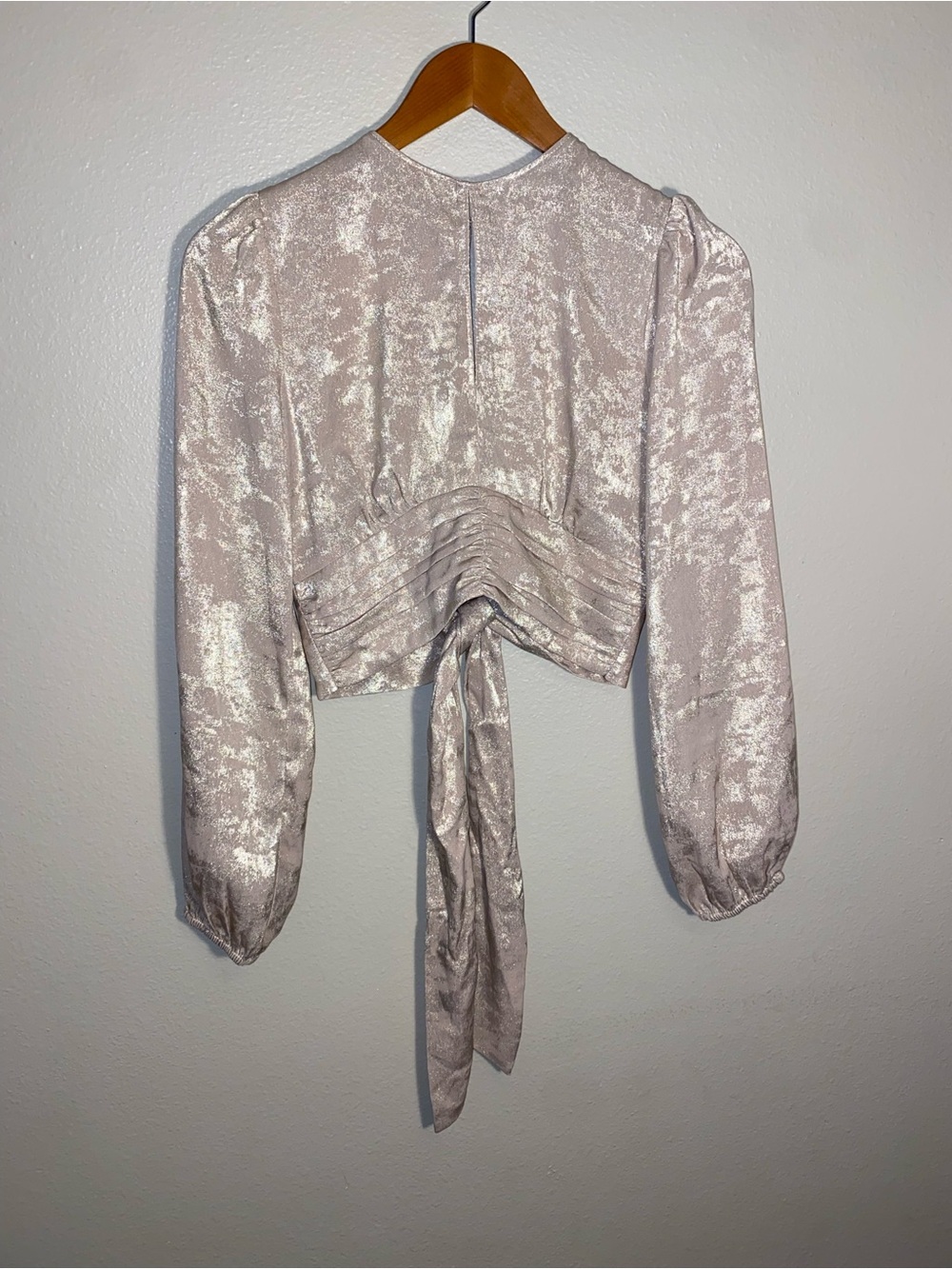 NWT Sage the Label Luxe Life Metallic Tie Back Crop Top Blouse Champagne S
